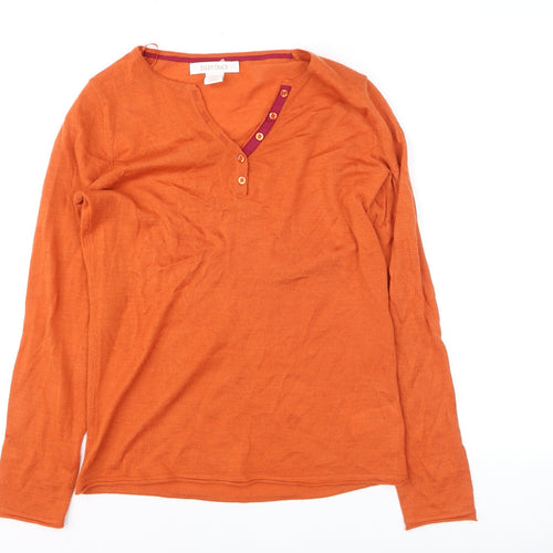 Ellen Tracy Women’s Orange Merino Wool Blend Henley Jumper Size S