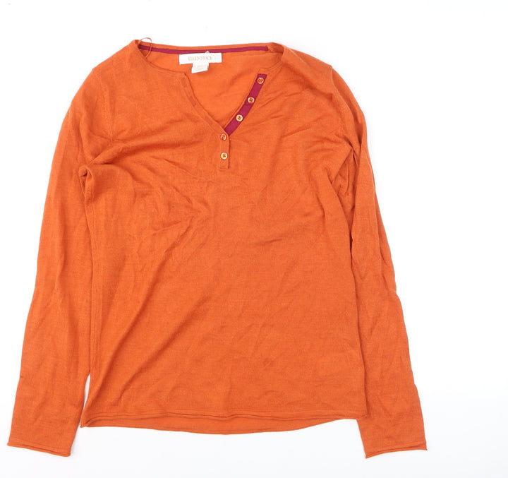 Ellen Tracy Women’s Orange Merino Wool Blend Henley Jumper Size S