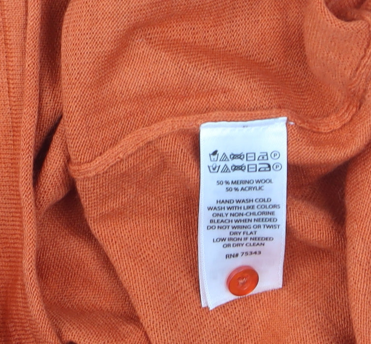 Ellen Tracy Women’s Orange Merino Wool Blend Henley Jumper Size S