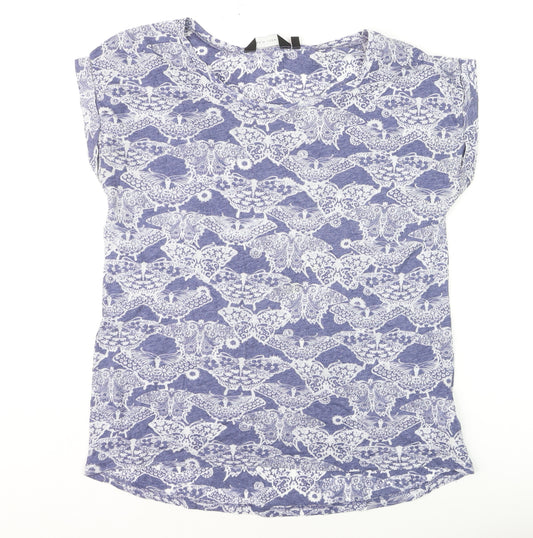 New Look Women Blue Floral Print Basic T-Shirt Size 12