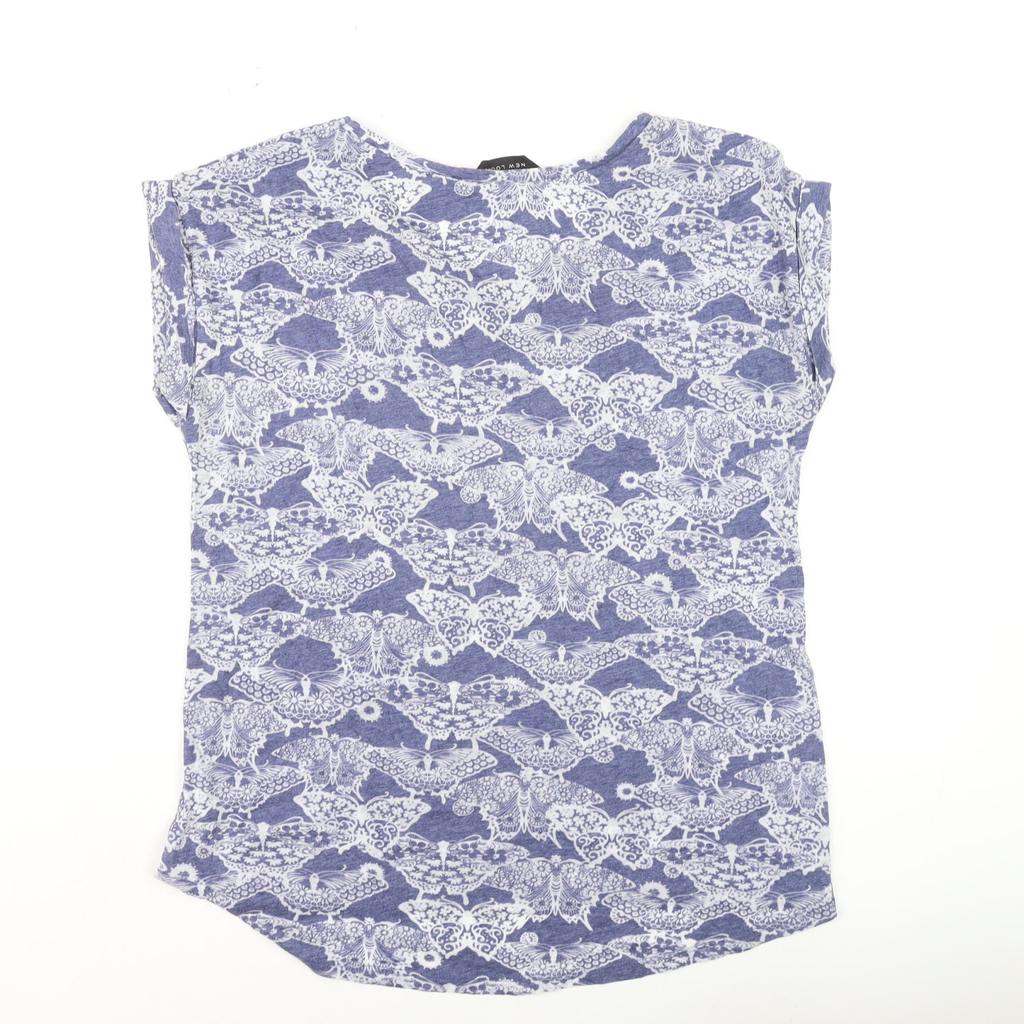 New Look Women Blue Floral Print Basic T-Shirt Size 12