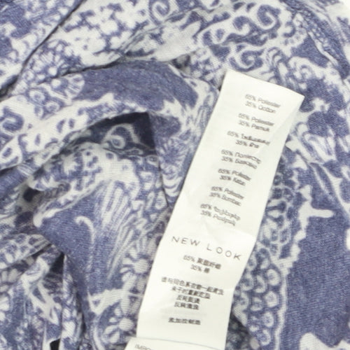 New Look Women Blue Floral Print Basic T-Shirt Size 12
