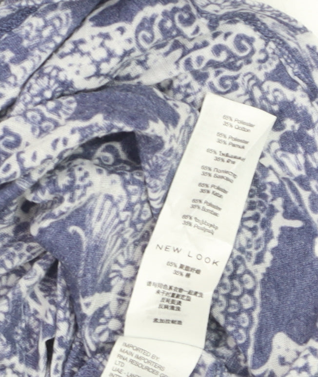 New Look Women Blue Floral Print Basic T-Shirt Size 12