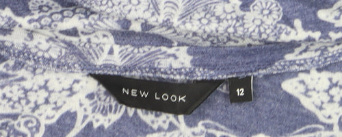 New Look Women Blue Floral Print Basic T-Shirt Size 12