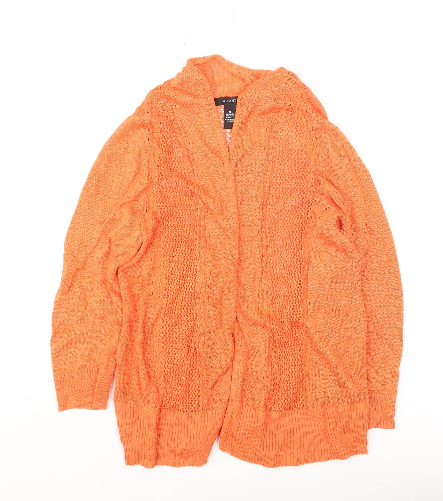Alfani Women’s Orange Open-Knit Linen-Blend Cardigan M