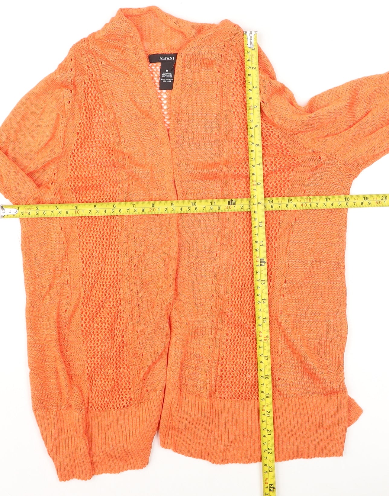 Alfani Women’s Orange Open-Knit Linen-Blend Cardigan M