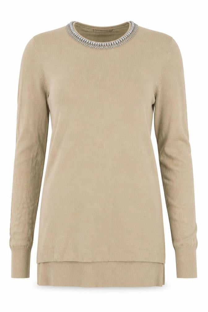 Zara Women Beige Beaded Crew Neck Knit Jumper Size 12