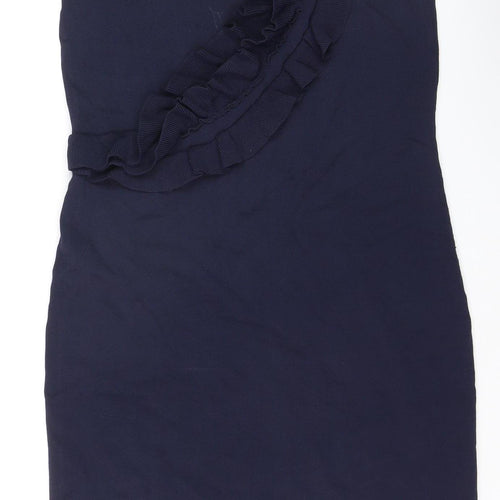 Grace Women’s Blue Sleeveless Ruffle Bodycon Knee Length Dress L