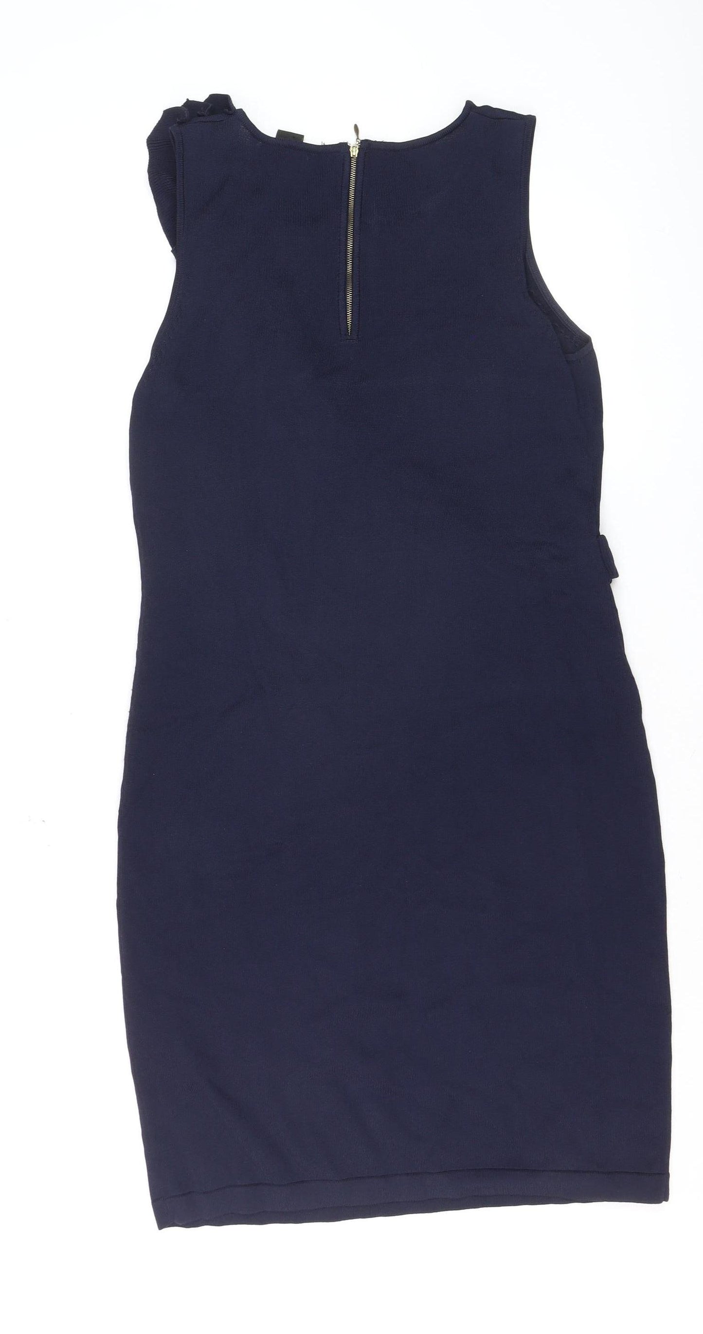 Grace Women’s Blue Sleeveless Ruffle Bodycon Knee Length Dress L