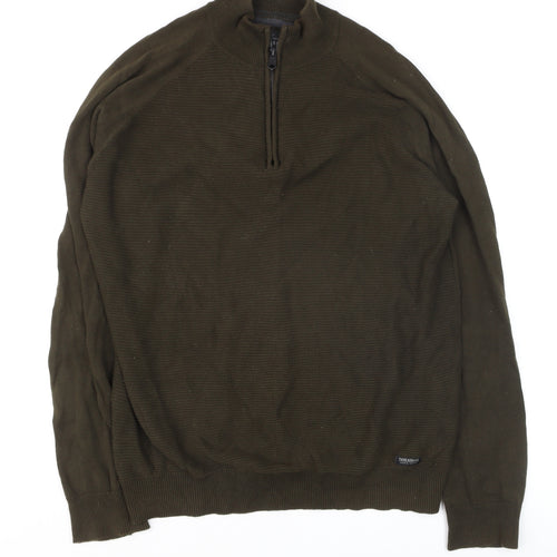 Threadbare Men's Green 1/4 Zip Cotton Jumper Size M
