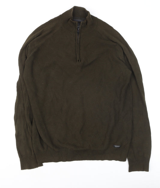 Threadbare Men's Green 1/4 Zip Cotton Jumper Size M