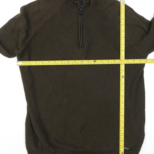 Threadbare Men's Green 1/4 Zip Cotton Jumper Size M