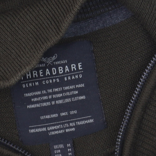Threadbare Men's Green 1/4 Zip Cotton Jumper Size M