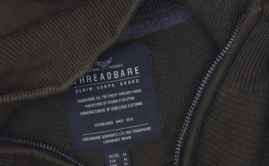 Threadbare Men's Green 1/4 Zip Cotton Jumper Size M