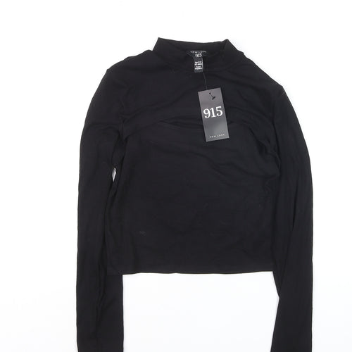 New Look 915 Girls Black Ribbed Mock Neck Cropped Long Sleeve T-Shirt Age 12-13