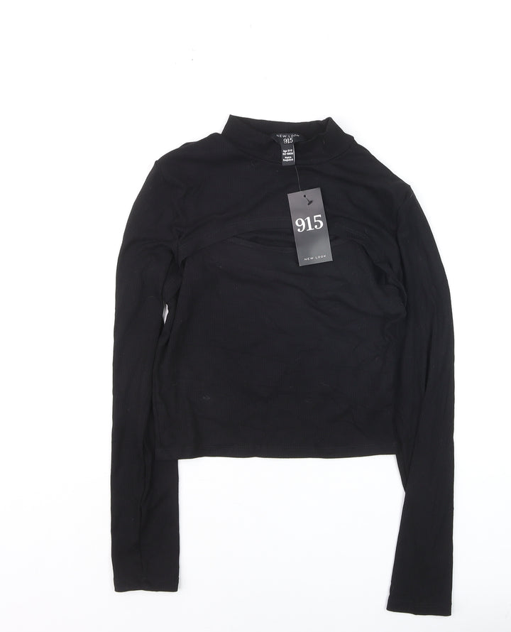 New Look 915 Girls Black Ribbed Mock Neck Cropped Long Sleeve T-Shirt Age 12-13