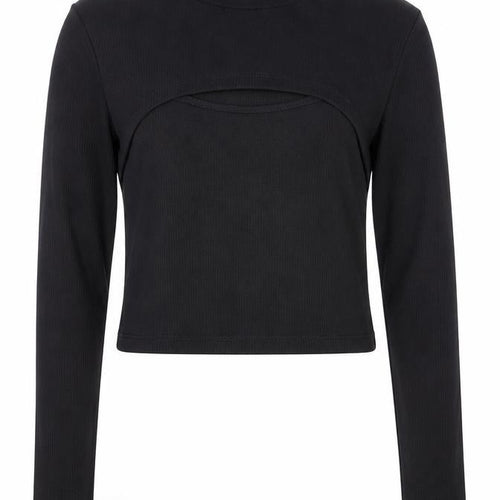 New Look 915 Girls Black Ribbed Mock Neck Cropped Long Sleeve T-Shirt Age 12-13