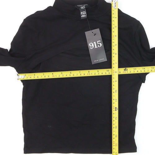 New Look 915 Girls Black Ribbed Mock Neck Cropped Long Sleeve T-Shirt Age 12-13