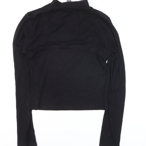 New Look 915 Girls Black Ribbed Mock Neck Cropped Long Sleeve T-Shirt Age 12-13