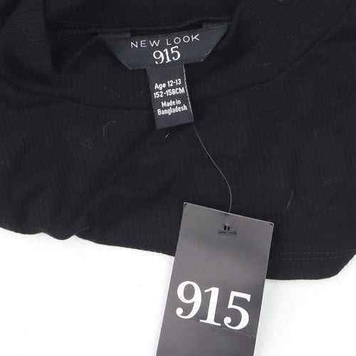 New Look 915 Girls Black Ribbed Mock Neck Cropped Long Sleeve T-Shirt Age 12-13