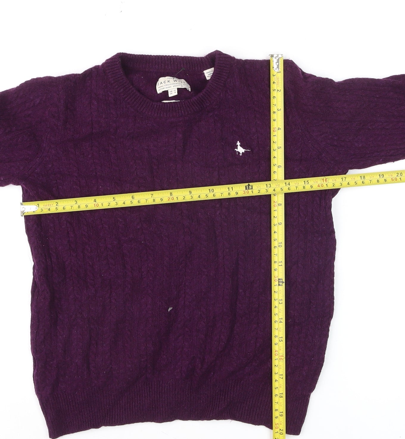 Jack Wills Women Purple Cable-Knit Merino Wool Jumper Size 12