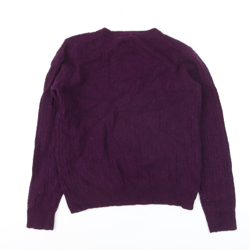 Jack Wills Women Purple Cable-Knit Merino Wool Jumper Size 12