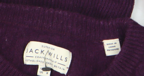 Jack Wills Women Purple Cable-Knit Merino Wool Jumper Size 12