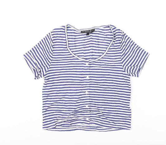 Topshop Petite Blue White Striped Cropped Button-Up Women’s Top Size 10