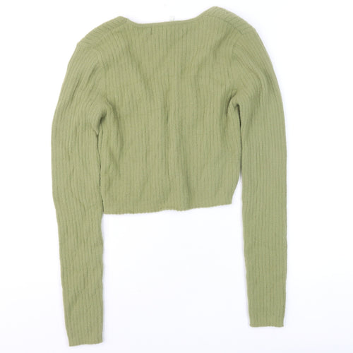 Bershka Women’s Green V-Neck Ribbed Cardigan Size 12