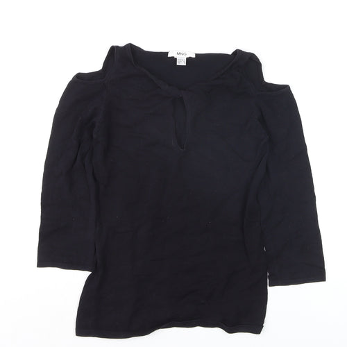 MNG Women's Black Cold Shoulder Blouse Size S Jersey V-Neck