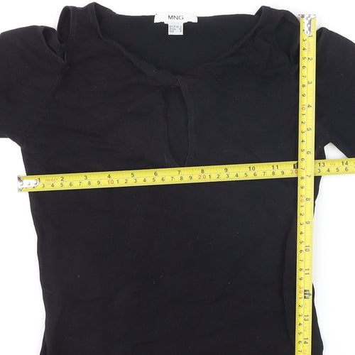 MNG Women's Black Cold Shoulder Blouse Size S Jersey V-Neck