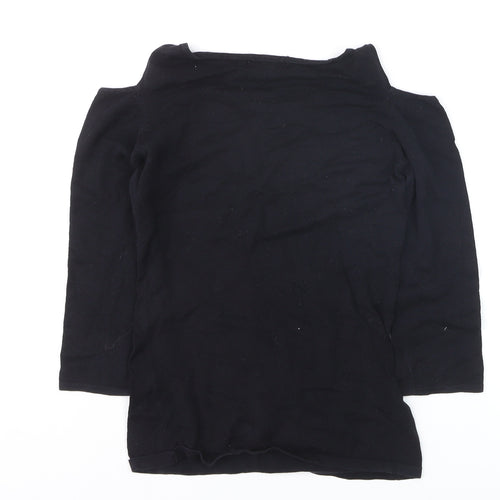 MNG Women's Black Cold Shoulder Blouse Size S Jersey V-Neck