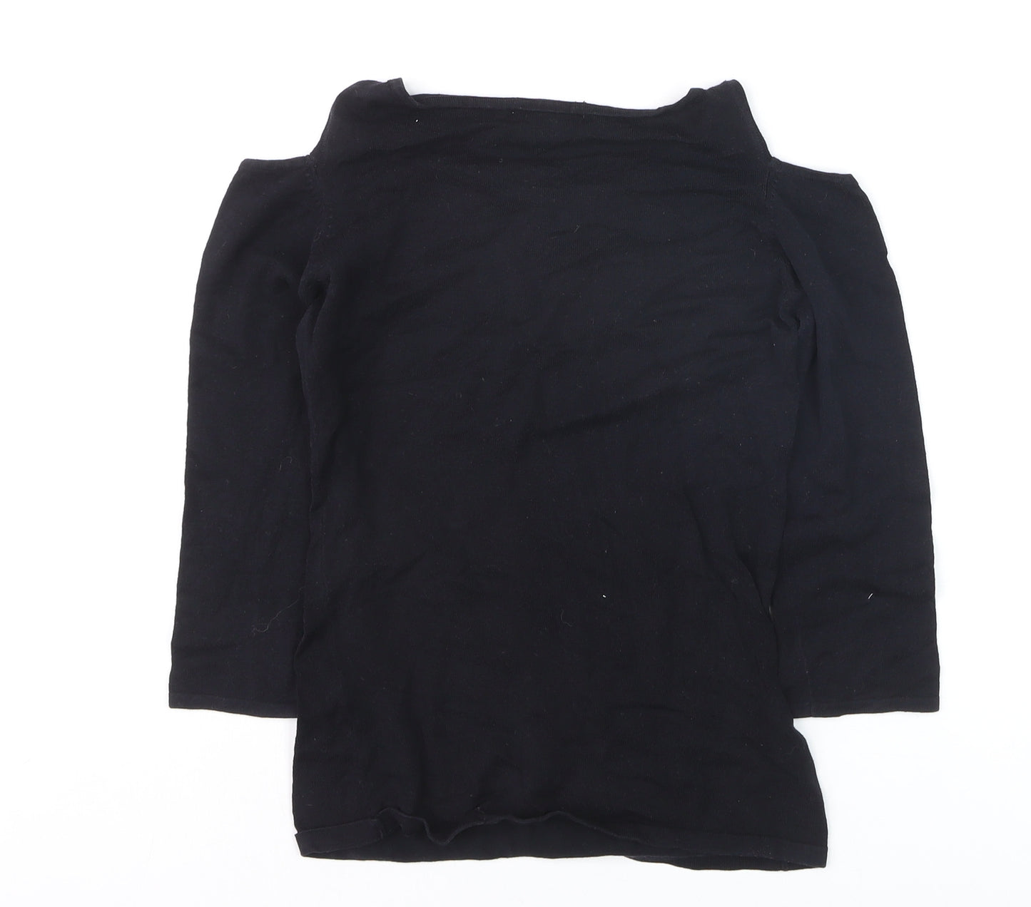 MNG Women's Black Cold Shoulder Blouse Size S Jersey V-Neck
