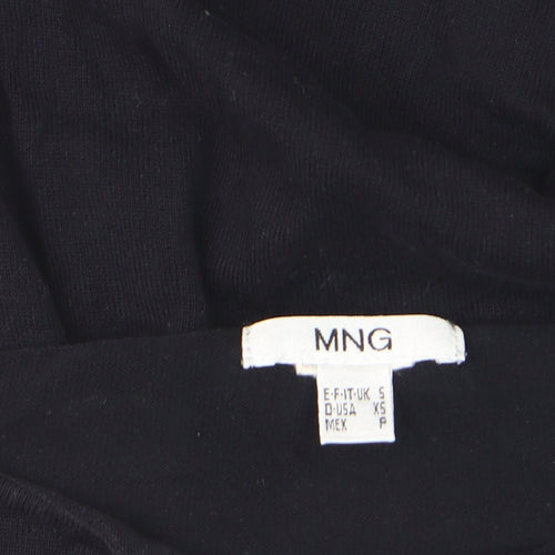 MNG Women's Black Cold Shoulder Blouse Size S Jersey V-Neck