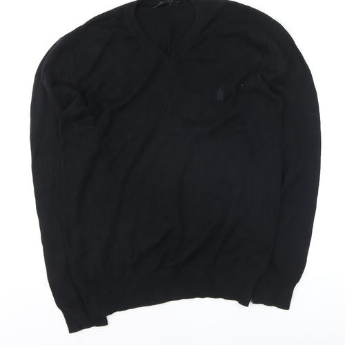 French Connection Men's Black Cotton V-Neck Jumper M