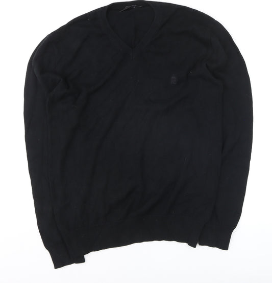 French Connection Men's Black Cotton V-Neck Jumper M