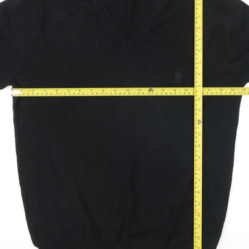 French Connection Men's Black Cotton V-Neck Jumper M