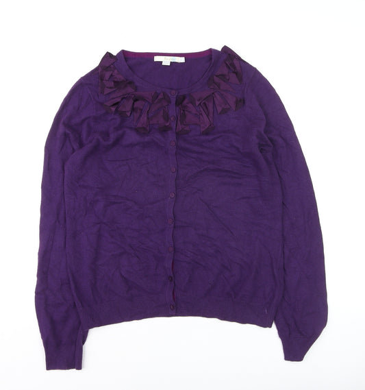 Boden Women's Purple Cardigan Bow Detail Size 16 Cotton Blend