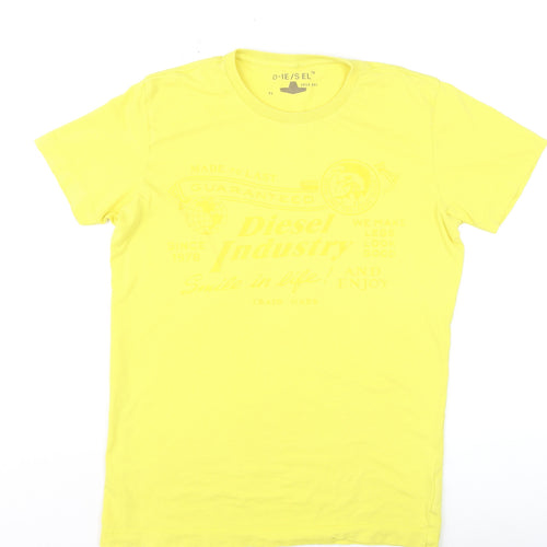 Diesel Men's Yellow Graphic Print Crew Neck Cotton T-Shirt M