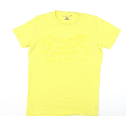Diesel Men's Yellow Graphic Print Crew Neck Cotton T-Shirt M