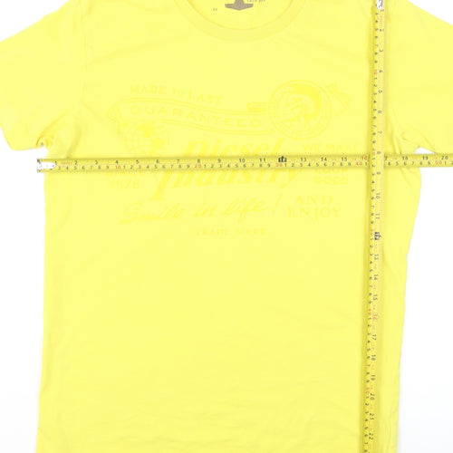 Diesel Men's Yellow Graphic Print Crew Neck Cotton T-Shirt M