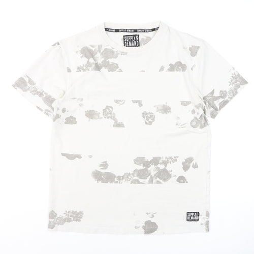 Supply & Demand Men's White Floral Graphic T-Shirt Medium