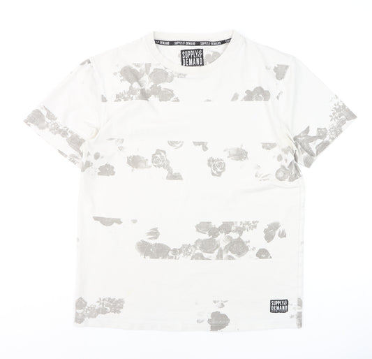 Supply & Demand Men's White Floral Graphic T-Shirt Medium
