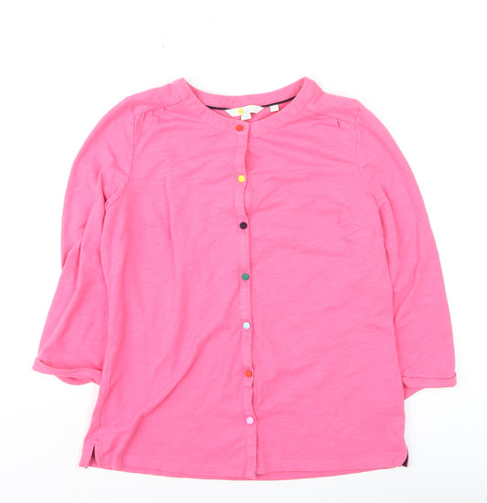Boden Women Pink 3/4 Sleeve Button-Up Cotton Jersey Top UK 12