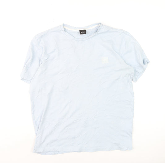 Hugo Boss Men's Light Blue Crew Neck Regular Fit Cotton T-Shirt M