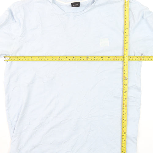 Hugo Boss Men's Light Blue Crew Neck Regular Fit Cotton T-Shirt M