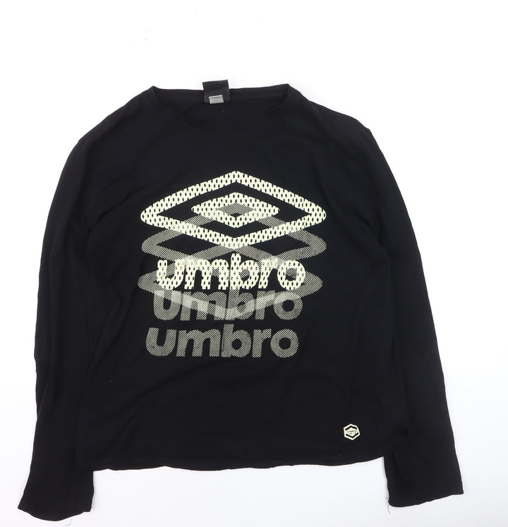 Umbro Mens Black Long Sleeve Cotton Graphic Sports Top Size M