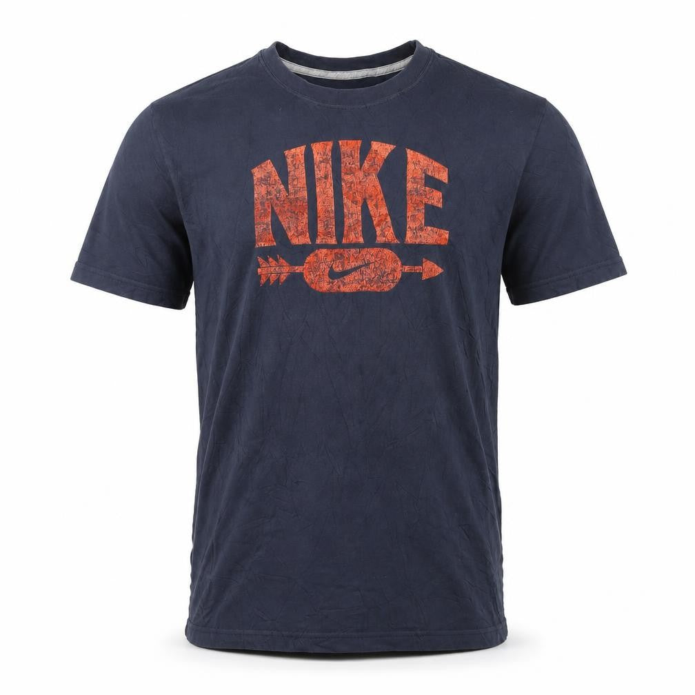 Front view of Nike Men's Blue Regular Fit Graphic Logo T-Shirt, size L