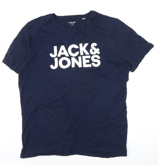 Jack & Jones Men's Blue 2XL Graphic Crew Neck T-Shirt