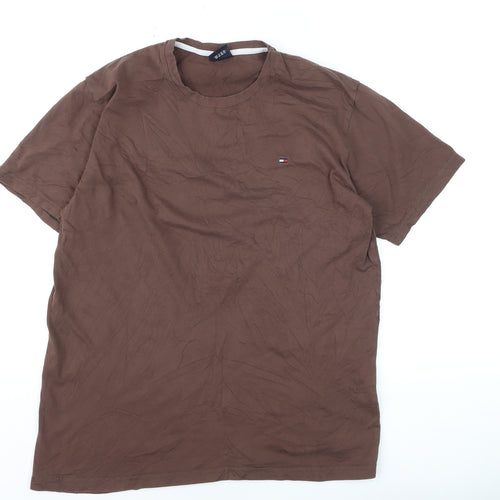 Tommy Hilfiger Men's Brown Cotton Crew Neck T-Shirt Size L